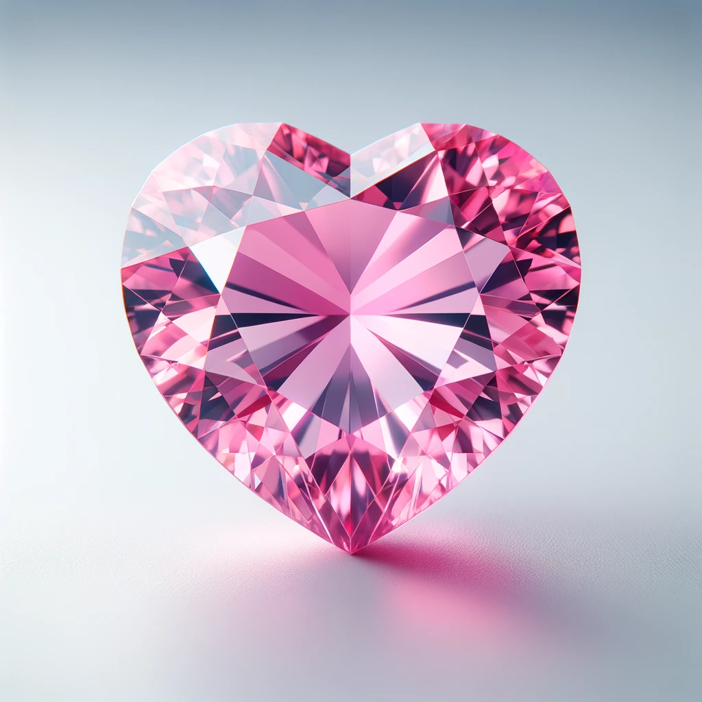 DALL·E 2024 03 07 10.53.47 An image of a heart cut argyle pink gemstone with multiple facets that brilliantly reflect light. The gemstone is displayed against a light nearly w